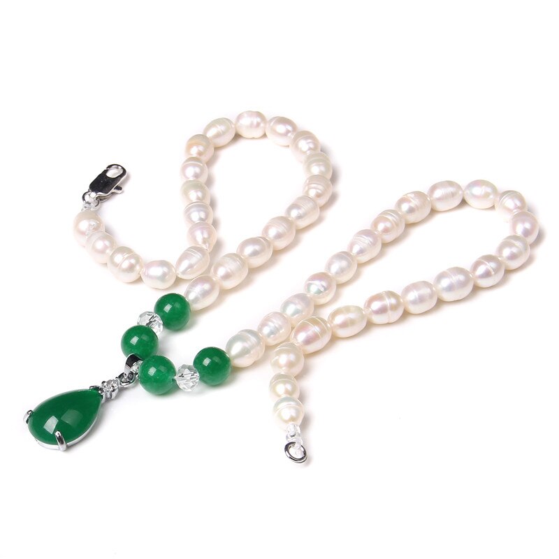 Green &amp; Red Agates Pendant Natural Pearl Necklace