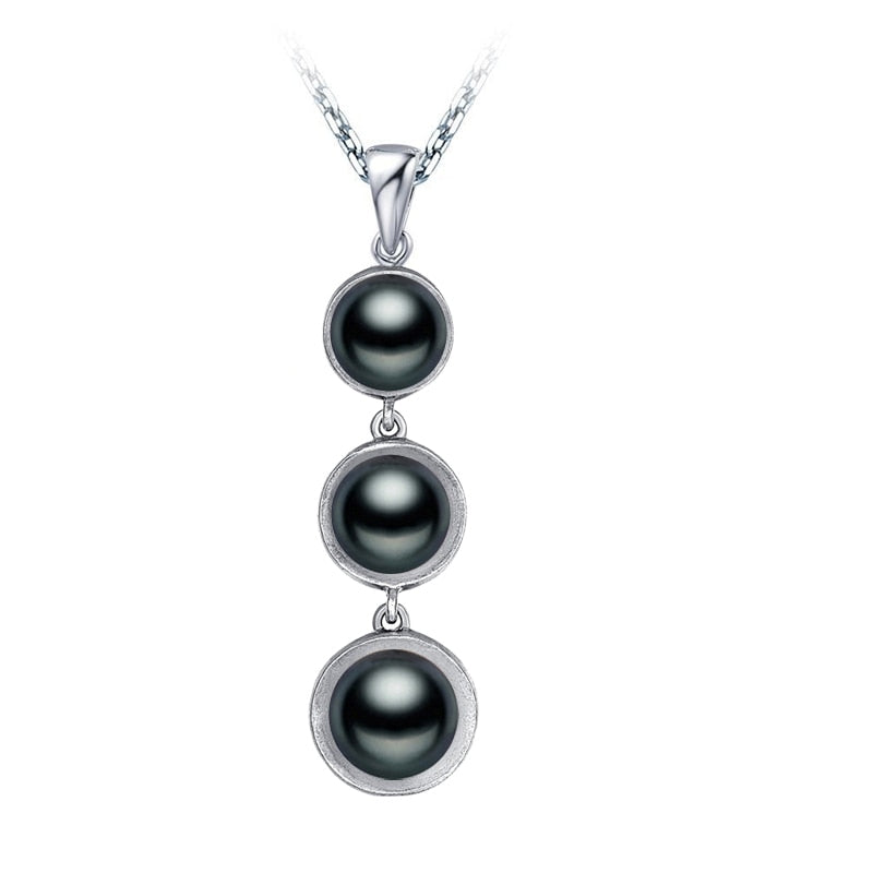 Real 925 Sterling Silver Pearl Necklace Pendant Women,Black White Natural Pearl Necklace Bridal Gift
