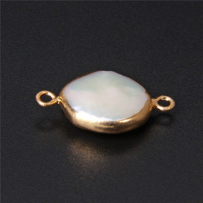 Natural Coin Flat Pearl Charms Connectors (3PCS)