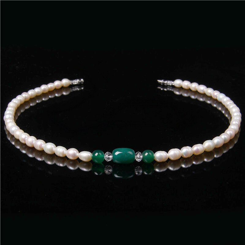Real Natural &amp; Green Agate Natural Pearl Necklace