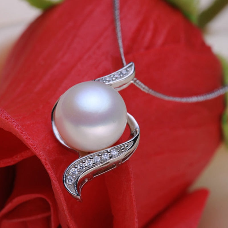 Real Natural White Pearl Pendant For Women,Classic 925 Silver Necklace Girl Birthday Small Gift