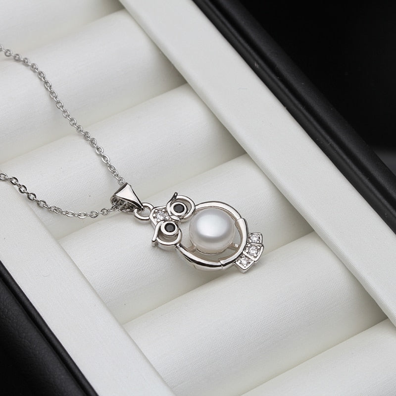 2021 Trendy Real Natural Freshwater Black Owl Pendant Women,925 Silver Annimal Necklace Jewelry Girl Birthday Gift