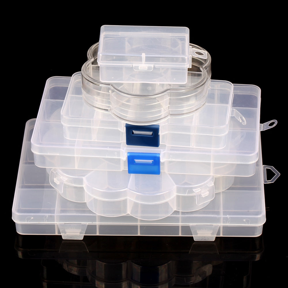 Transparent Plastic Storage Jewelry Box Compartment Adjustable Container For Beads Earring Jewelry Rectangle Case