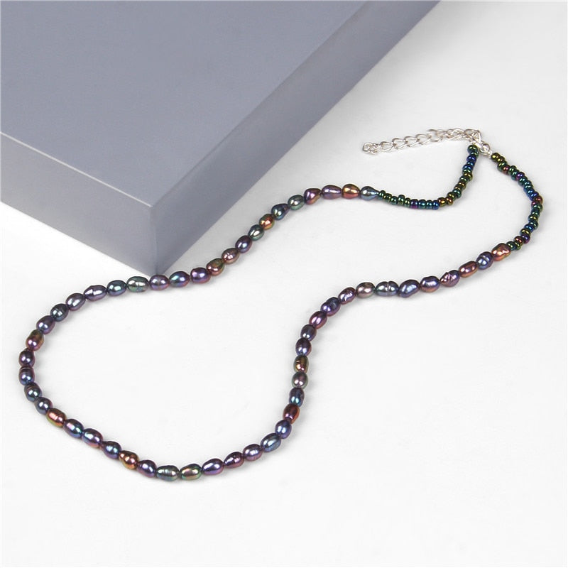 Purple Black Pearl Beaded Elegant Natural Pearl Necklace