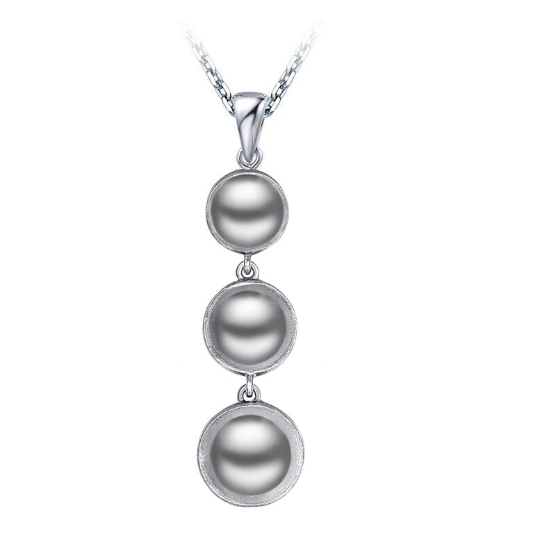 Real 925 Sterling Silver Pearl Necklace Pendant Women,Black White Natural Pearl Necklace Bridal Gift
