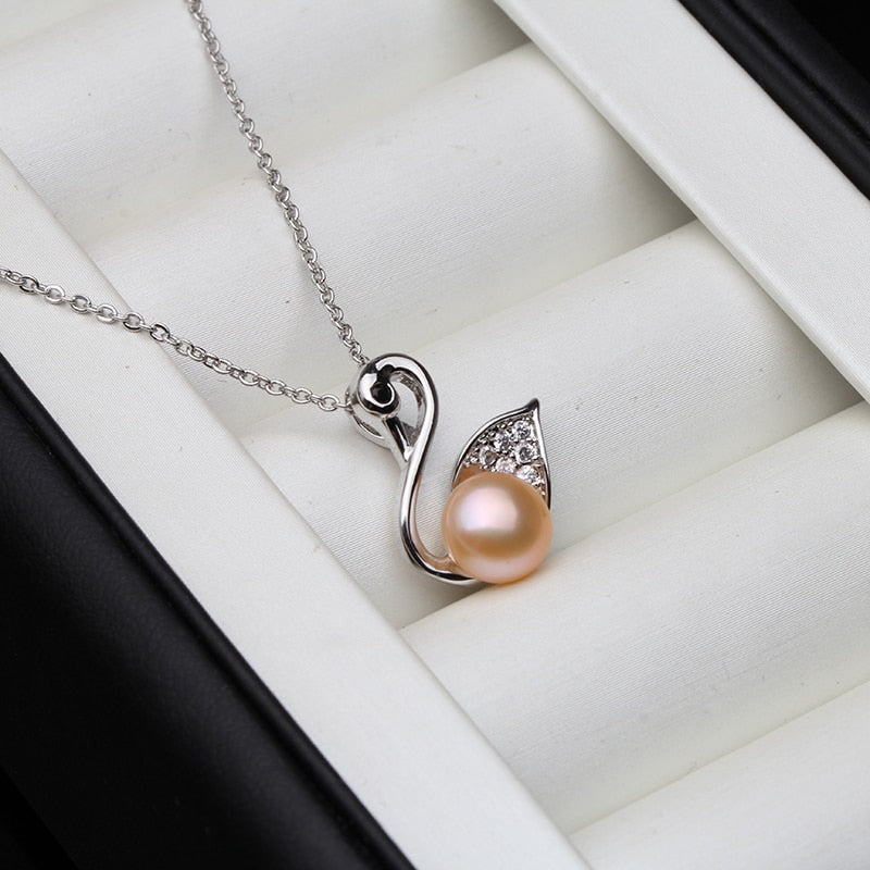 Fashion 925 Silver Pendant Dolphin Women,White Real Natural Freshwater Pearl Necklace Engagement Gift
