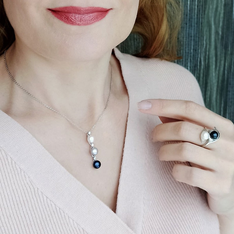 2021 Fashion Freshwater Natural Black Pearl Pendant Women,Wedding White 925 Sterling Silver Necklace Fine Jewelry