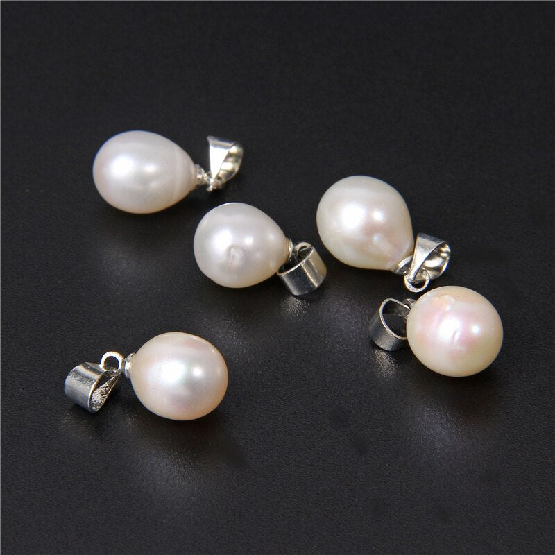 Natural Water Drop Pearls Pendants with Clasp Charm (8*9m 10PCS)