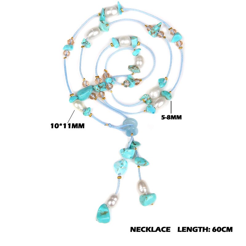 Blue Turquoises Stone Rope Natural Freshwater Pearl Bracelet