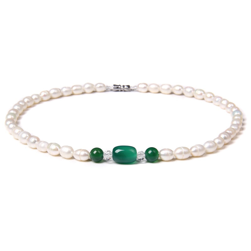 Real Natural &amp; Green Agate Natural Pearl Necklace