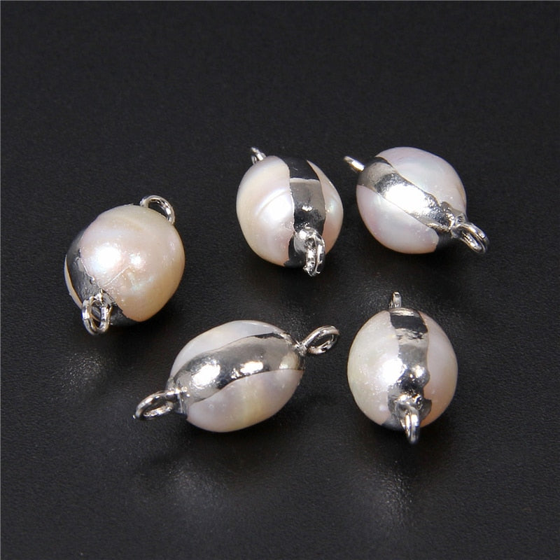 Natural White Oval Pearl Charms Connector (3PCS)