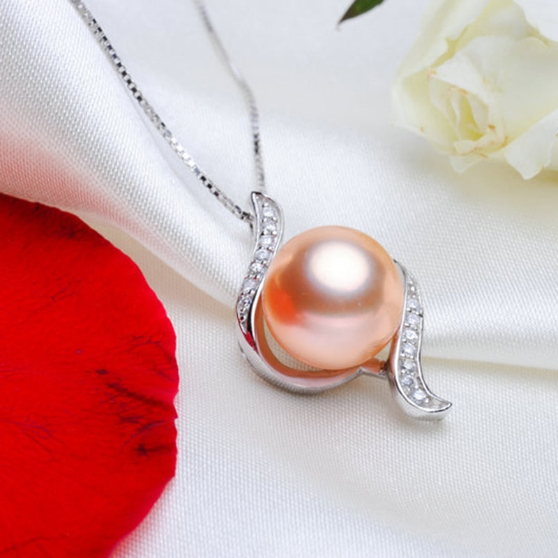 Real Natural White Pearl Pendant For Women,Classic 925 Silver Necklace Girl Birthday Small Gift
