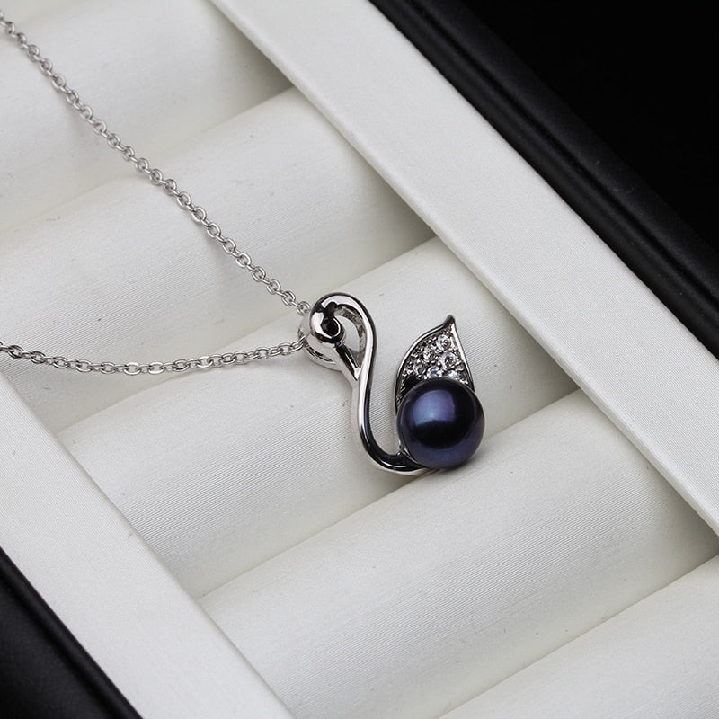 Fashion 925 Silver Pendant Dolphin Women,White Real Natural Freshwater Pearl Necklace Engagement Gift