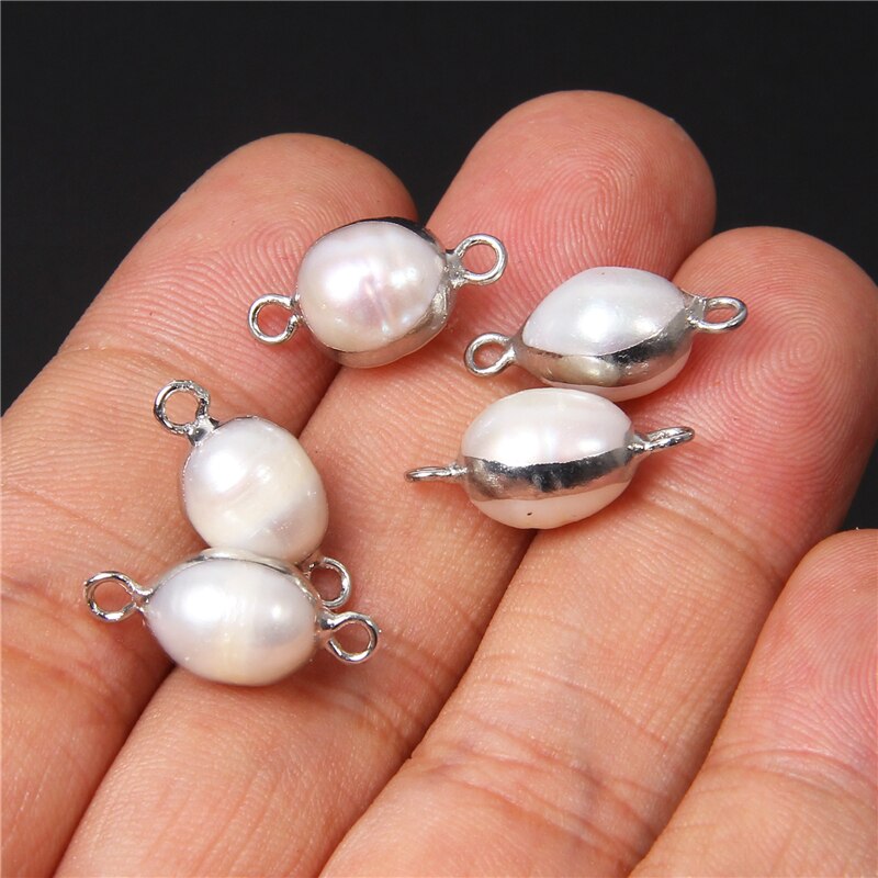 Natural White Oval Pearl Charms Connector (3PCS)