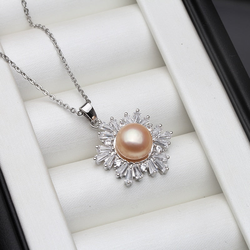 2021 Wedding Natural Pearl Pendant Women Bohemian White Black Trendy Zirconia S925 Sterling Silver  Necklace Birthday Gift