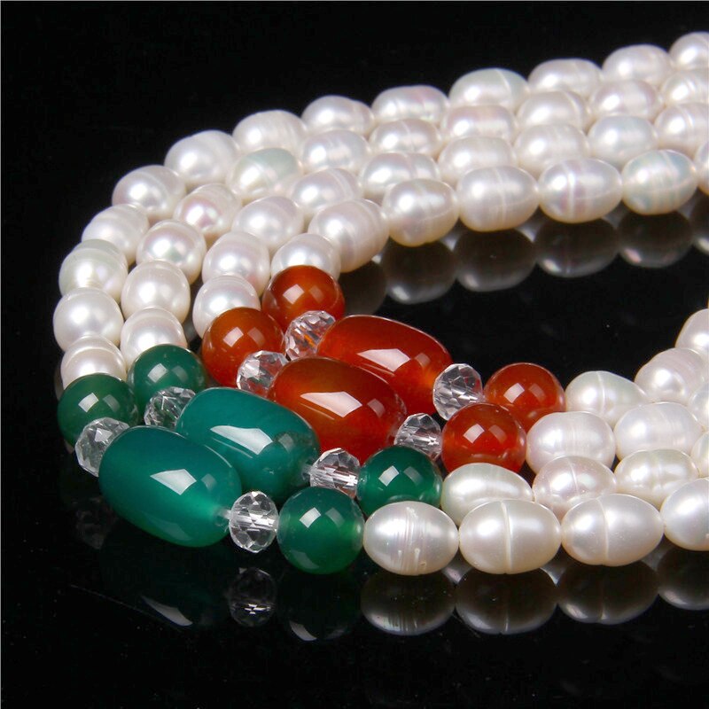 Real Natural &amp; Green Agate Natural Pearl Necklace