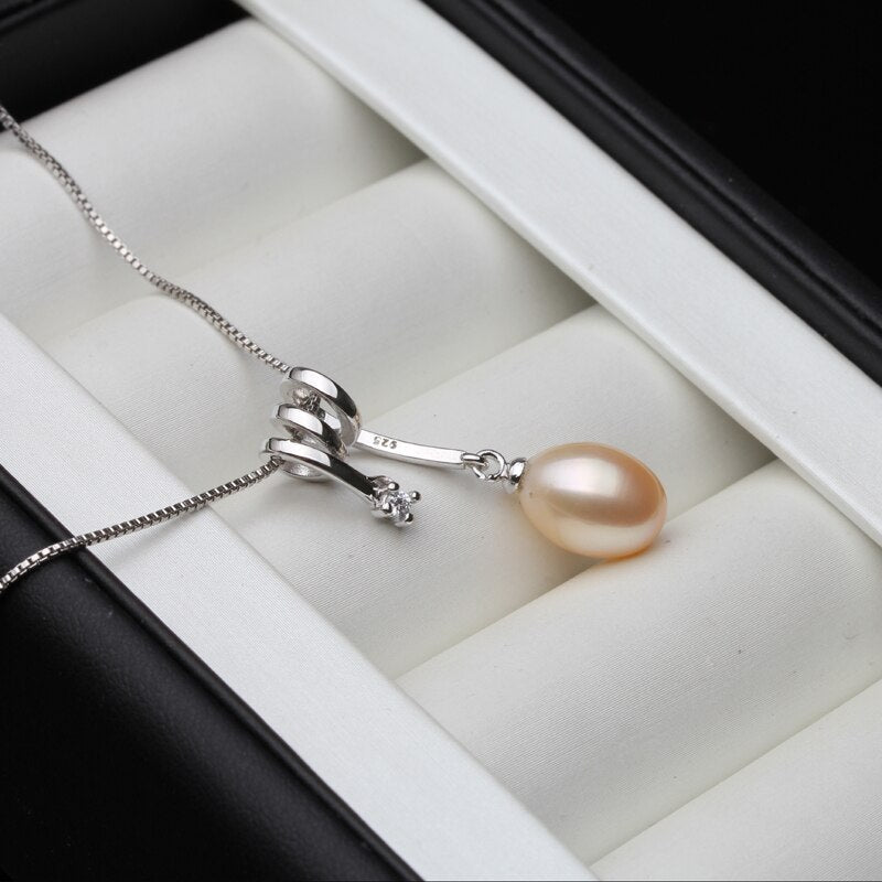 Fashion 925 Sterling Silver Pendant Pearl Women,Real Black Natural Freshwater Pearl Necklace Bridal Gift