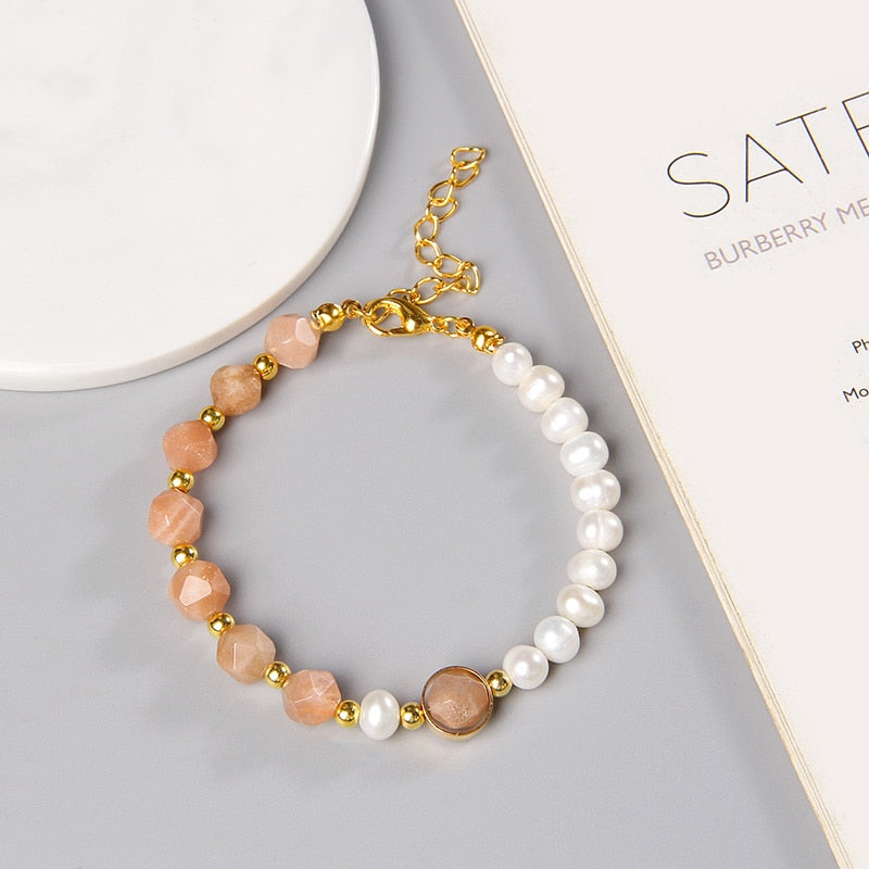 Natural Stone Amazonite Freshwater Pearl Bracelet