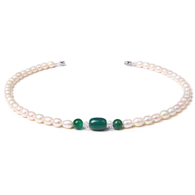 Real Natural &amp; Green Agate Natural Pearl Necklace