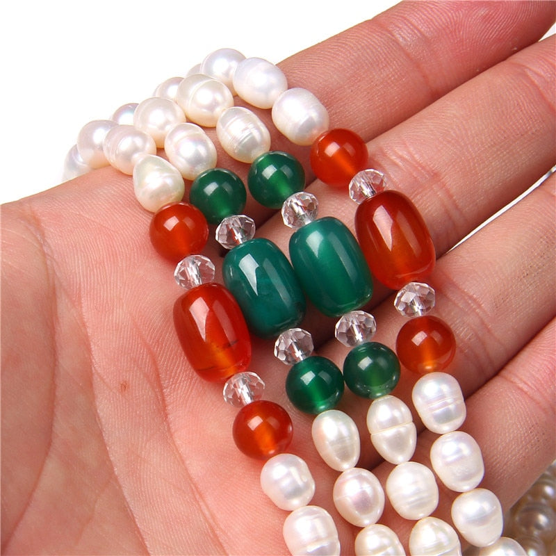 Real Natural &amp; Green Agate Natural Pearl Necklace