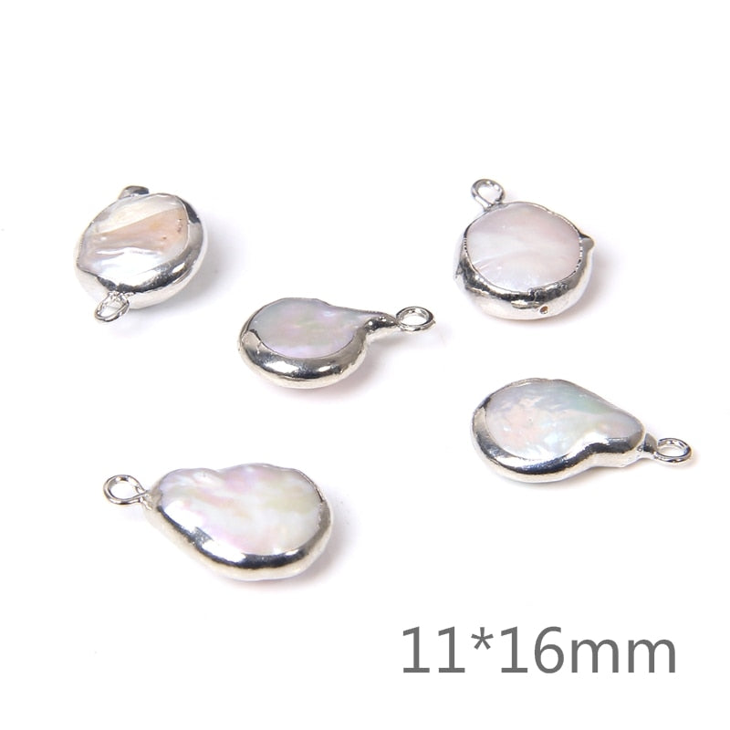 Natural Coin Flat Pearl Charms Connectors (3PCS)