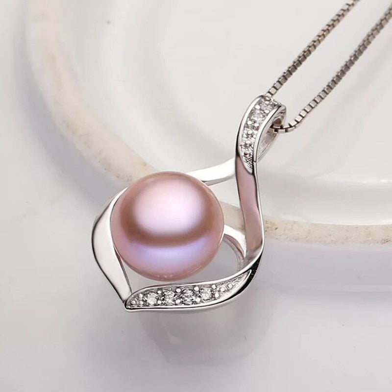 Real Black Natural Freshwater Pearl Pendant Necklace Women,Cute 925 Silver Necklace Girl Birthday Gift