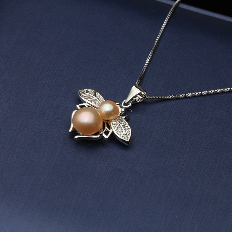 Cute Bee Animal Pearl Pendant For Women,white Real Natural Freshwater Pearl Necklace Gir Birthday Gift