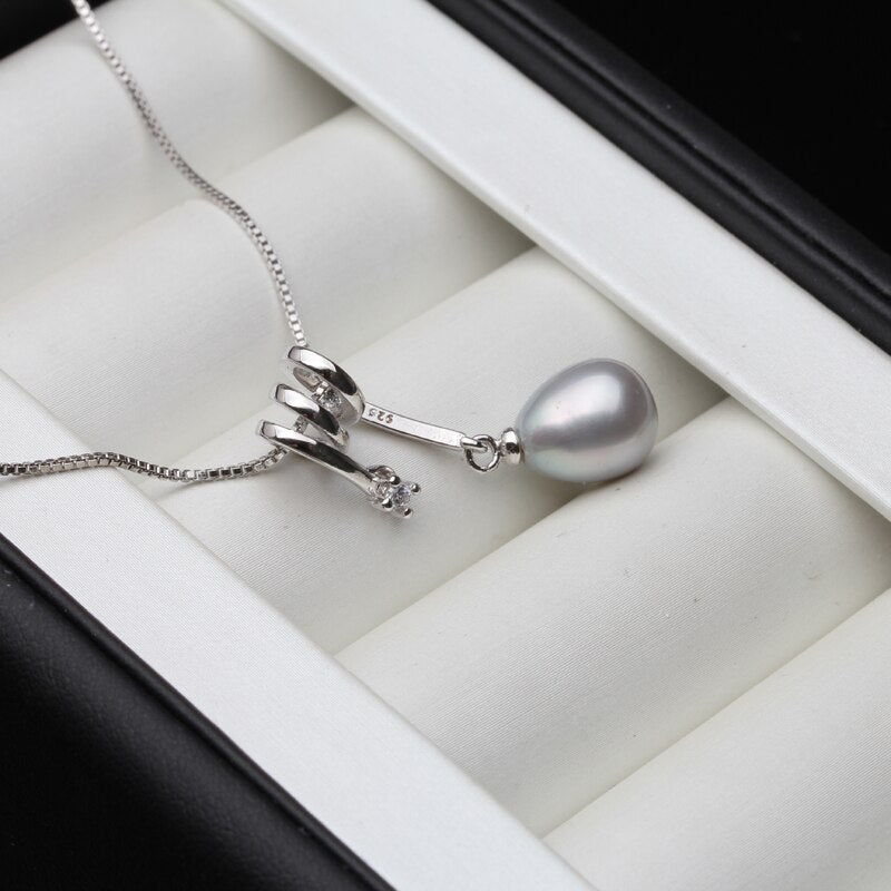 Fashion 925 Sterling Silver Pendant Pearl Women,Real Black Natural Freshwater Pearl Necklace Bridal Gift