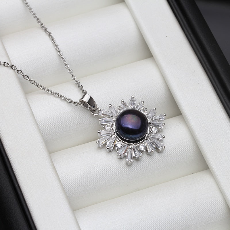 2021 Wedding Natural Pearl Pendant Women Bohemian White Black Trendy Zirconia S925 Sterling Silver  Necklace Birthday Gift