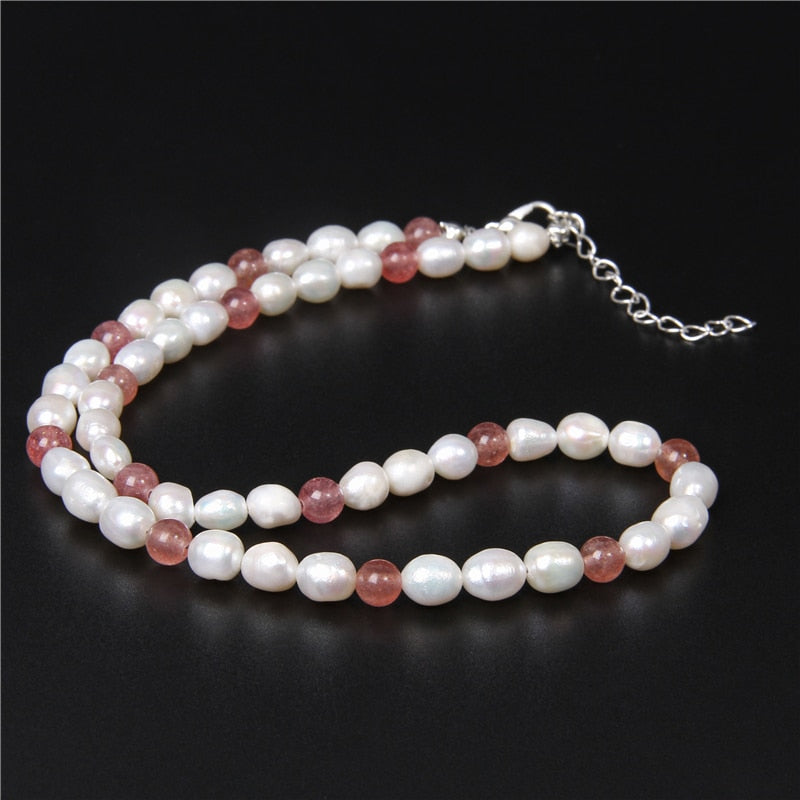 Gemstone Quartzs Natural White Pearl Beaded Necklace