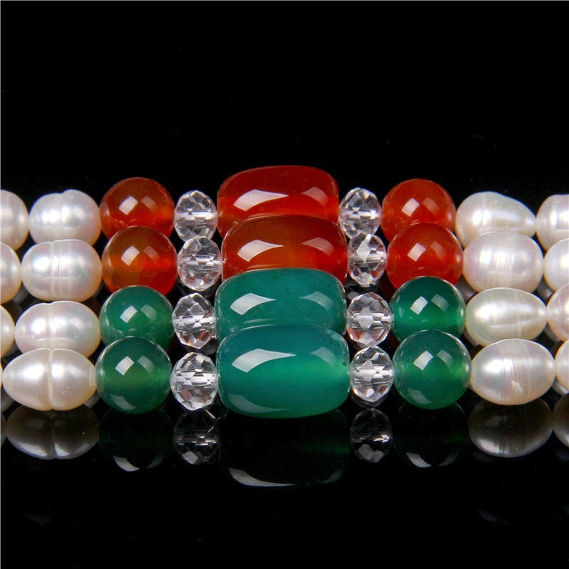 Real Natural &amp; Green Agate Natural Pearl Necklace