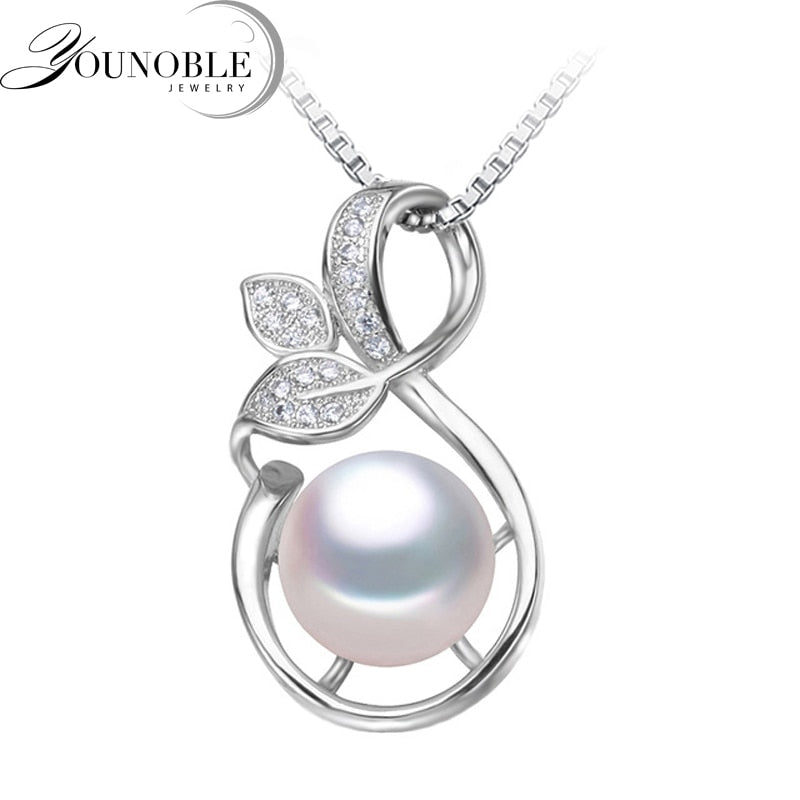 Real Natural Freshwater Pearl Pendant For Women,White 925 Sterling Silver Pendant Necklace Girl Best Birthday Gift