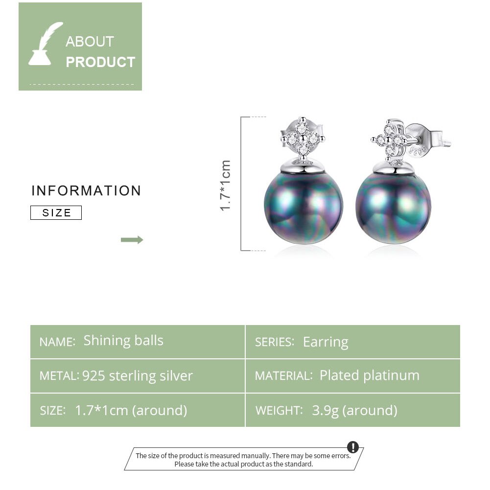 WOSTU 925 Sterling Silver Shiny CZ Stud Earrings Elegant Pearl Earrings For Women Fashion Silver Jewelry CTE498