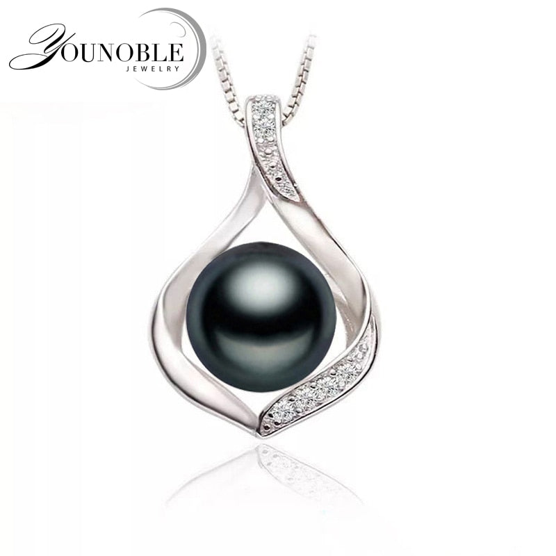 Real Black Natural Freshwater Pearl Pendant Necklace Women,Cute 925 Silver Necklace Girl Birthday Gift