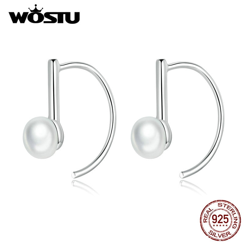 WOSTU Rose Gold Semicircle Stud Earrings 925 Sterling Silver Freshwater Pearls Small Earrings For Women Wedding Jewelry CQE604
