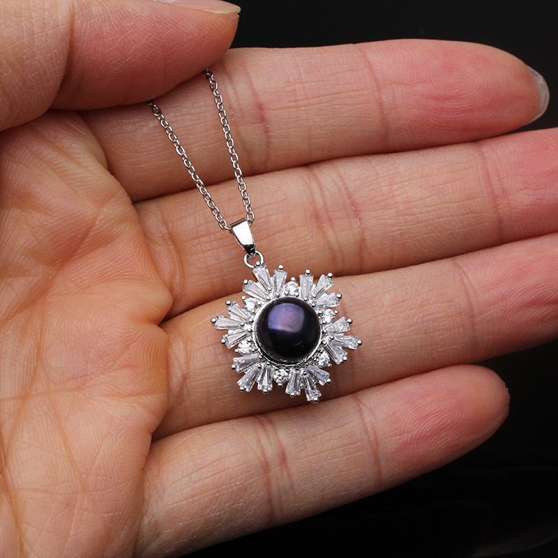 2021 Wedding Natural Pearl Pendant Women Bohemian White Black Trendy Zirconia S925 Sterling Silver  Necklace Birthday Gift