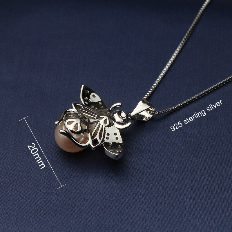 Cute Bee Animal Pearl Pendant For Women,white Real Natural Freshwater Pearl Necklace Gir Birthday Gift
