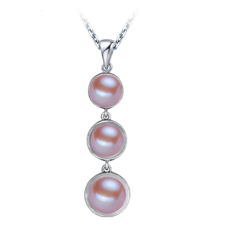 Real 925 Sterling Silver Pearl Necklace Pendant Women,Black White Natural Pearl Necklace Bridal Gift