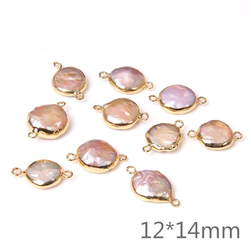 Natural Coin Flat Pearl Charms Connectors (3PCS)