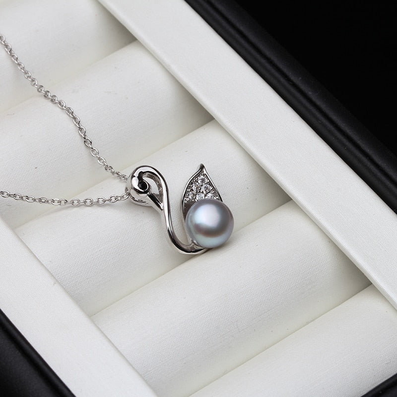 Fashion 925 Silver Pendant Dolphin Women,White Real Natural Freshwater Pearl Necklace Engagement Gift
