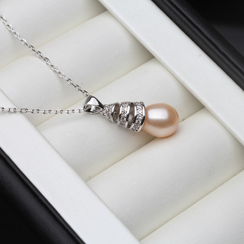 Real 925 Silver Necklace For Women,White Black Water Drop Natural Freshwater Pearl Pendant Fine Jewelry Anniversary Gift