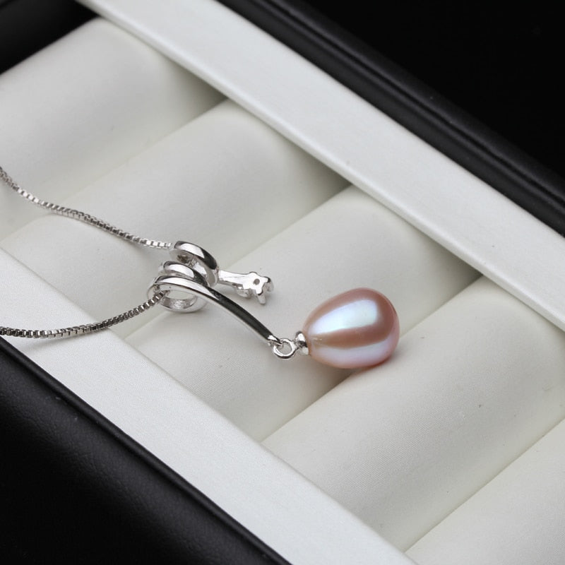 Fashion 925 Sterling Silver Pendant Pearl Women,Real Black Natural Freshwater Pearl Necklace Bridal Gift