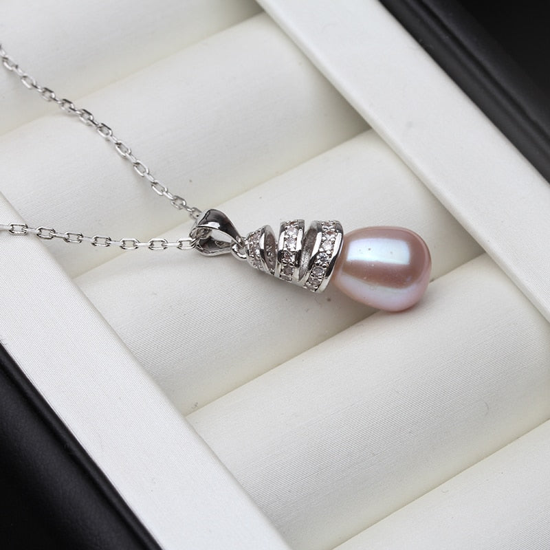 Real 925 Silver Necklace For Women,White Black Water Drop Natural Freshwater Pearl Pendant Fine Jewelry Anniversary Gift