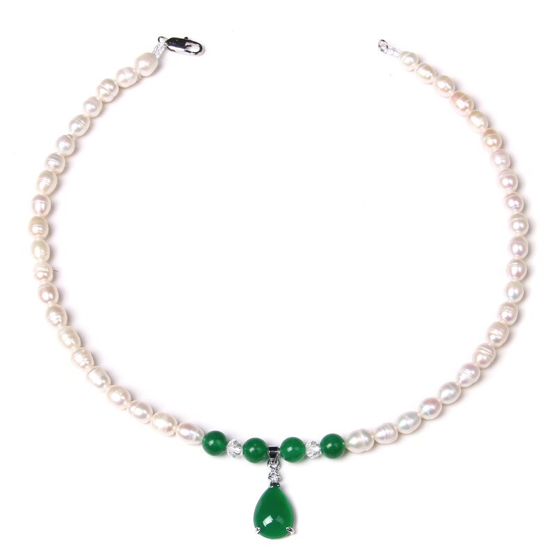 Green &amp; Red Agates Pendant Natural Pearl Necklace