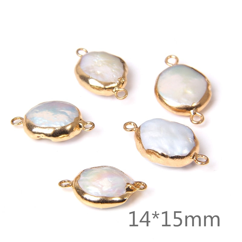 Natural Coin Flat Pearl Charms Connectors (3PCS)