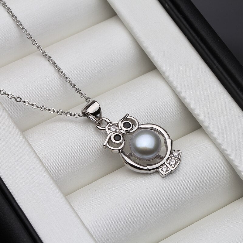 2021 Trendy Real Natural Freshwater Black Owl Pendant Women,925 Silver Annimal Necklace Jewelry Girl Birthday Gift