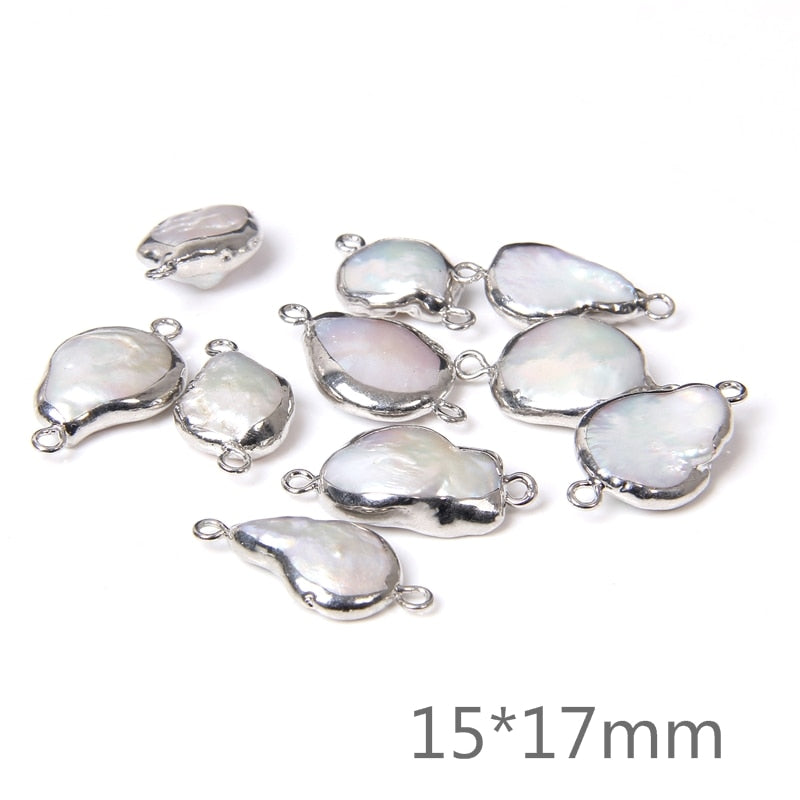 Natural Coin Flat Pearl Charms Connectors (3PCS)