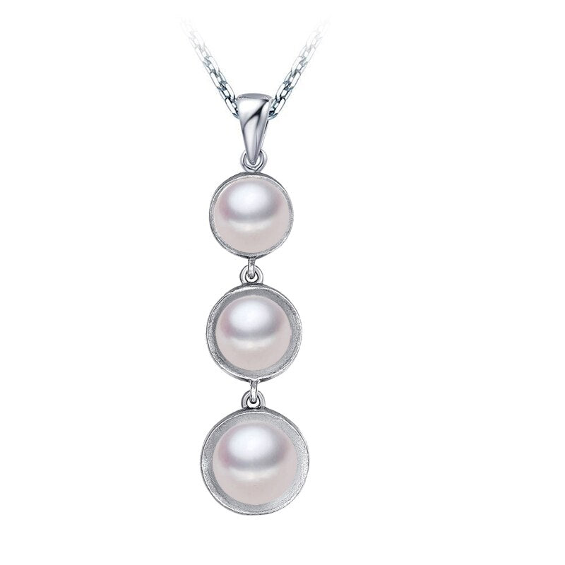 Real 925 Sterling Silver Pearl Necklace Pendant Women,Black White Natural Pearl Necklace Bridal Gift