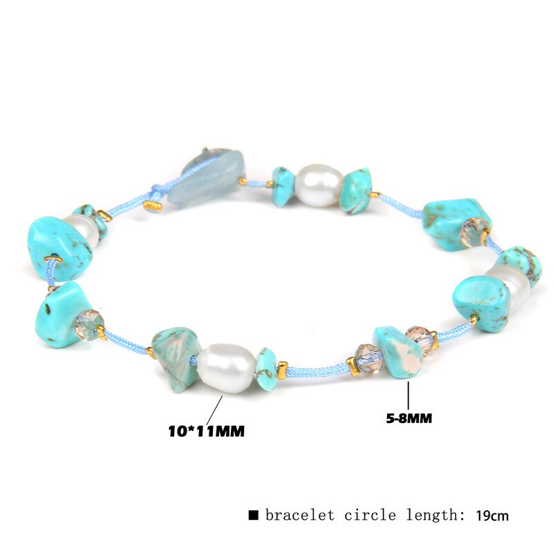 Blue Turquoises Stone Rope Natural Freshwater Pearl Bracelet