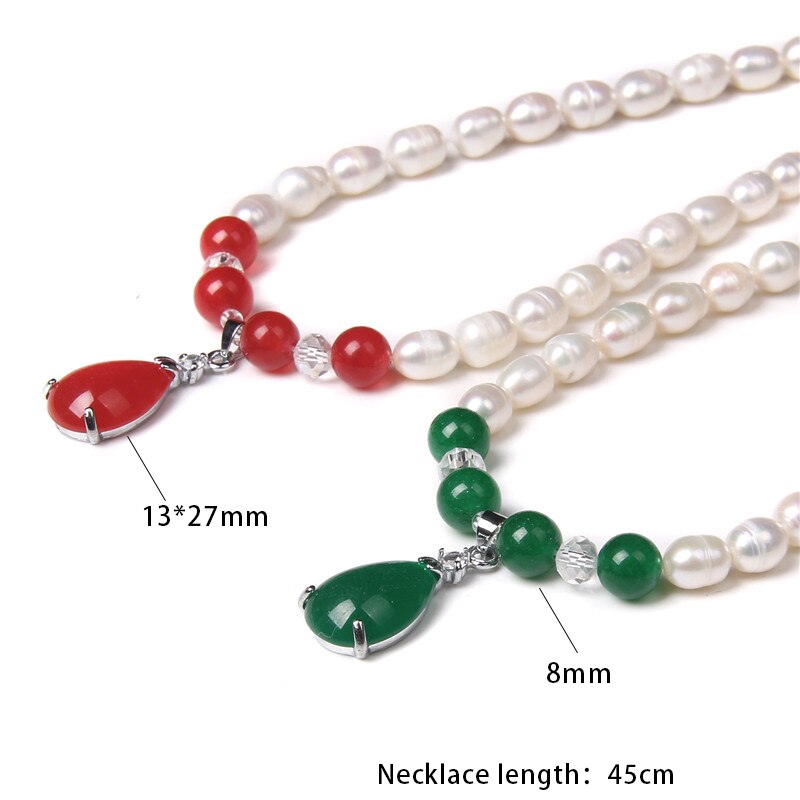 Green &amp; Red Agates Pendant Natural Pearl Necklace